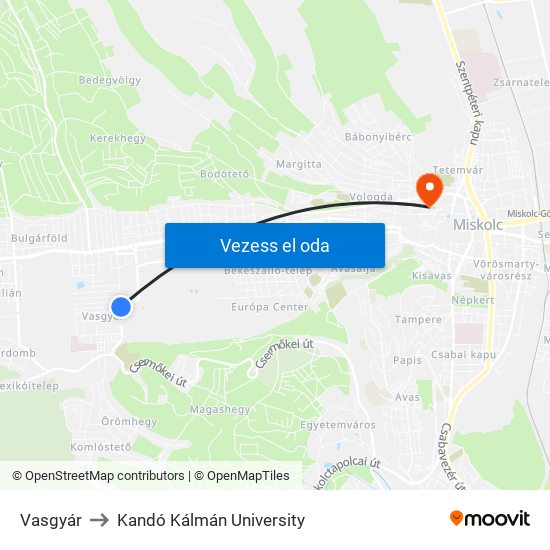 Vasgyár to Kandó Kálmán University map