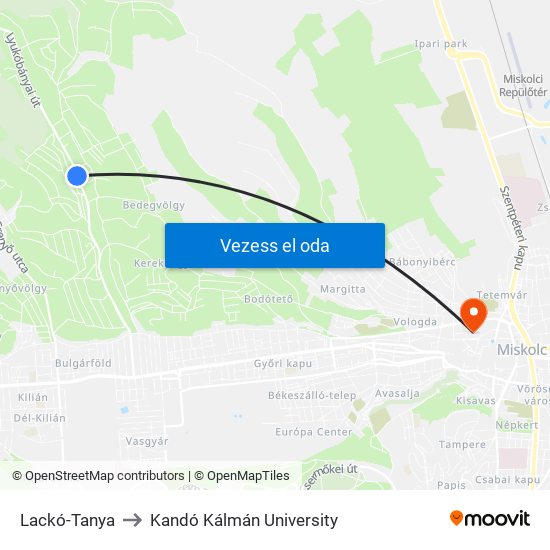 Lackó-Tanya to Kandó Kálmán University map
