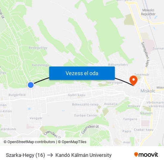 Szarka-Hegy (16) to Kandó Kálmán University map