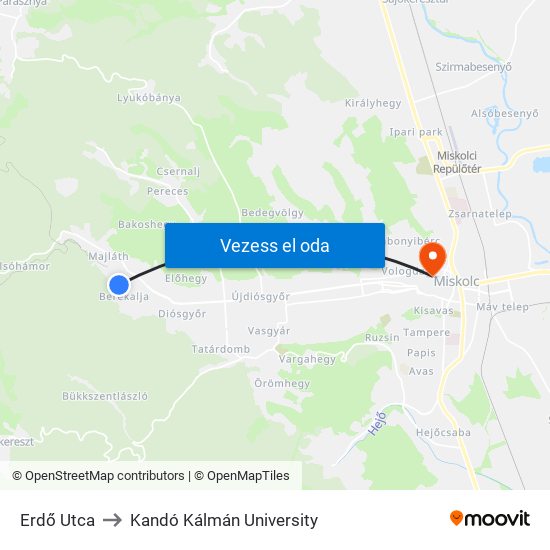 Erdő Utca to Kandó Kálmán University map