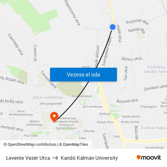 Levente Vezér Utca to Kandó Kálmán University map