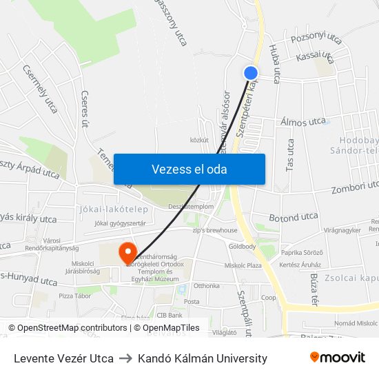 Levente Vezér Utca to Kandó Kálmán University map