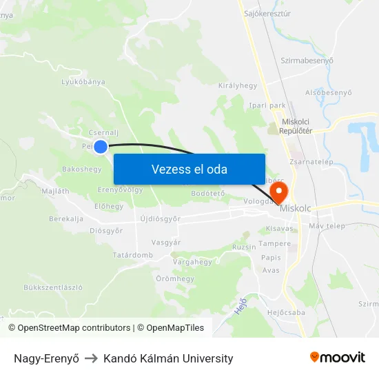 Nagy-Erenyő to Kandó Kálmán University map