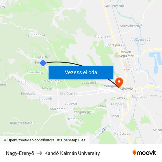 Nagy-Erenyő to Kandó Kálmán University map