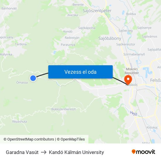Garadna Vasút to Kandó Kálmán University map