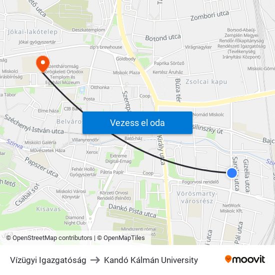 Vízügyi Igazgatóság to Kandó Kálmán University map