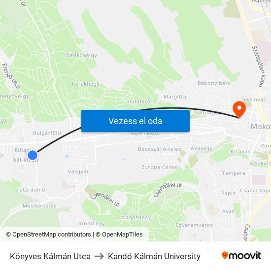 Könyves Kálmán Utca to Kandó Kálmán University map