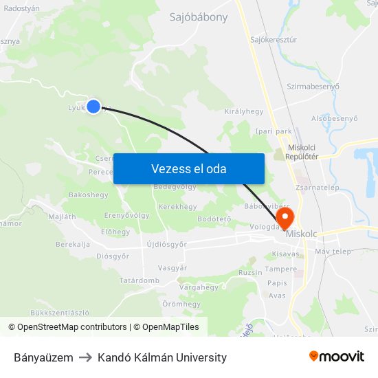 Bányaüzem to Kandó Kálmán University map