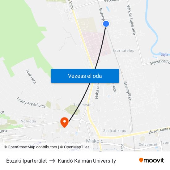 Északi Iparterület to Kandó Kálmán University map