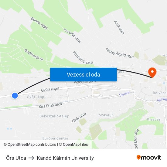 Örs Utca to Kandó Kálmán University map