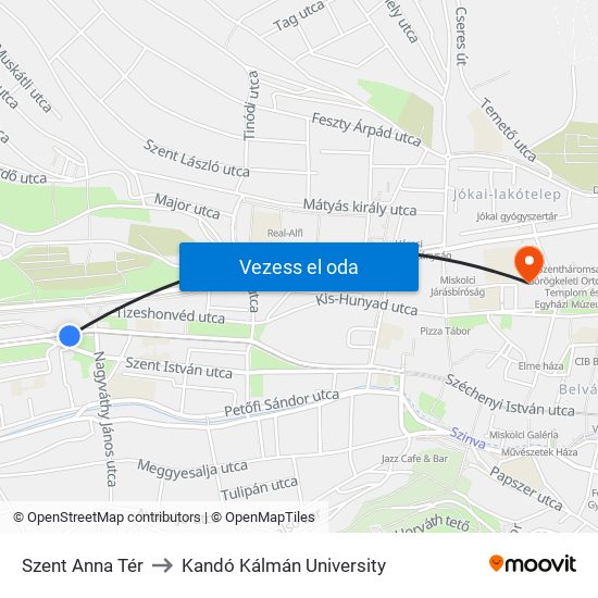 Szent Anna Tér to Kandó Kálmán University map