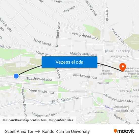 Szent Anna Tér to Kandó Kálmán University map