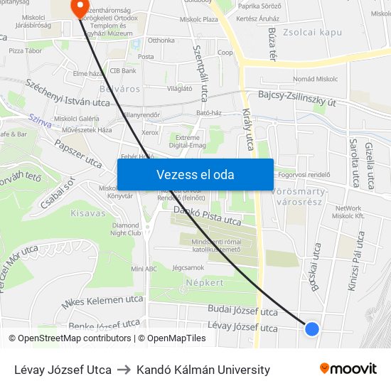 Lévay József Utca to Kandó Kálmán University map