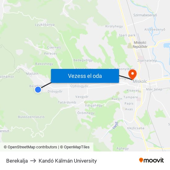 Berekalja to Kandó Kálmán University map