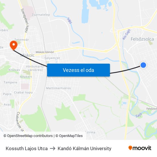 Kossuth Lajos Utca to Kandó Kálmán University map