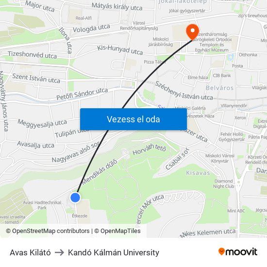 Avas Kilátó to Kandó Kálmán University map