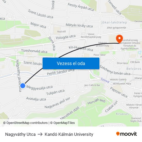 Nagyváthy Utca to Kandó Kálmán University map