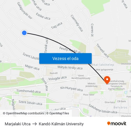 Marjalaki Utca to Kandó Kálmán University map