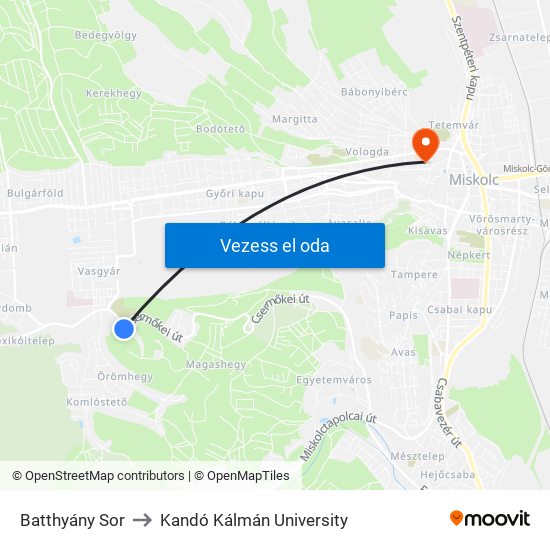 Batthyány Sor to Kandó Kálmán University map