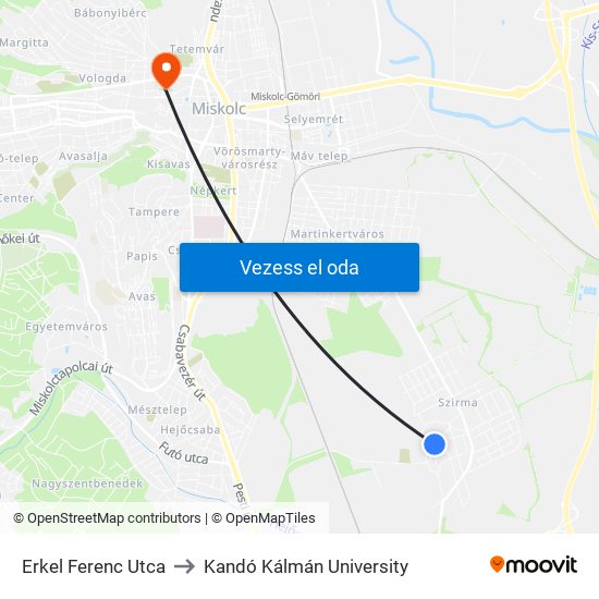 Erkel Ferenc Utca to Kandó Kálmán University map