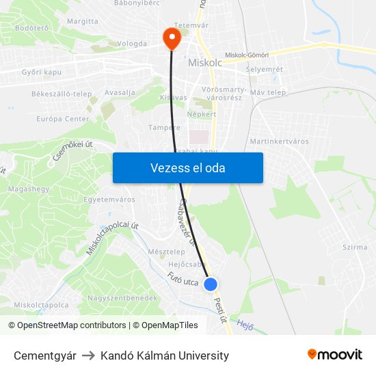 Cementgyár to Kandó Kálmán University map