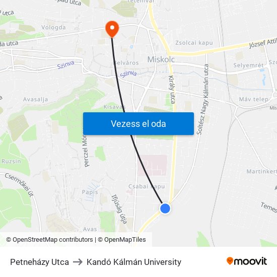 Petneházy Utca to Kandó Kálmán University map