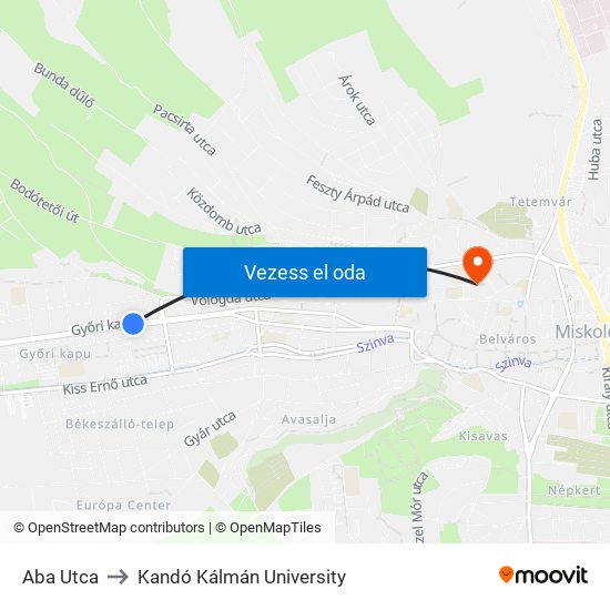 Aba Utca to Kandó Kálmán University map