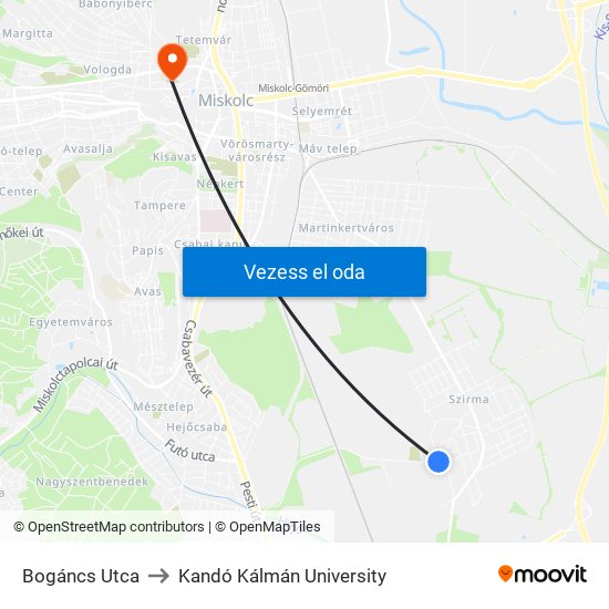 Bogáncs Utca to Kandó Kálmán University map