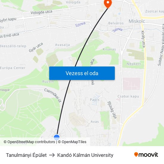 Tanulmányi Épület to Kandó Kálmán University map