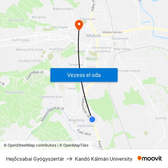 Hejőcsabai Gyógyszertár to Kandó Kálmán University map