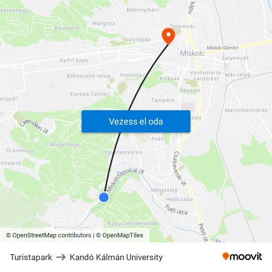 Turistapark to Kandó Kálmán University map