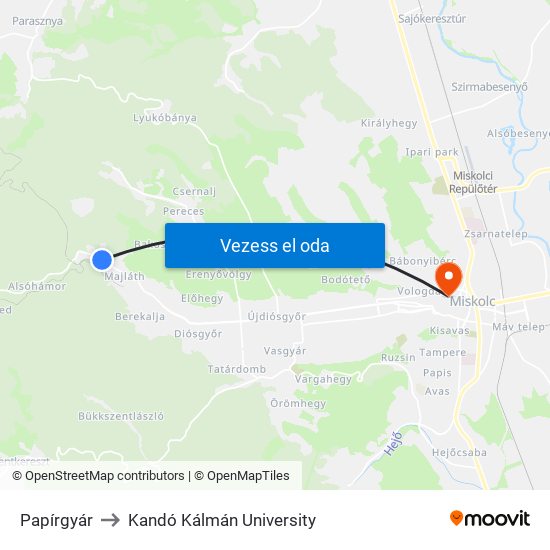 Papírgyár to Kandó Kálmán University map