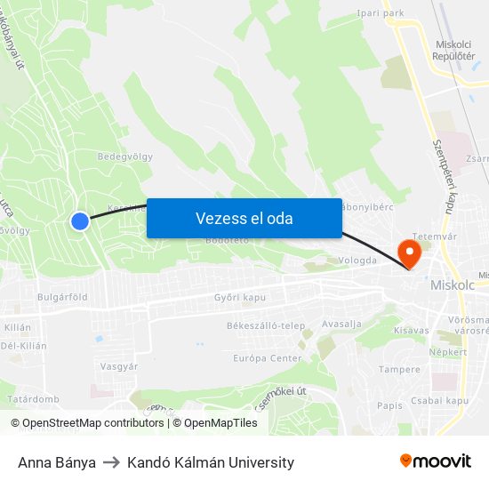 Anna Bánya to Kandó Kálmán University map