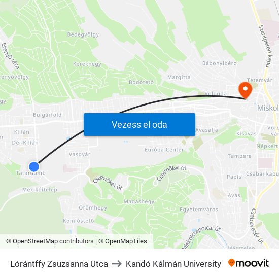Lórántffy Zsuzsanna Utca to Kandó Kálmán University map