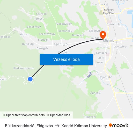 Bükkszentlászlói Elágazás to Kandó Kálmán University map