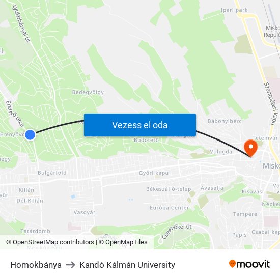 Homokbánya to Kandó Kálmán University map