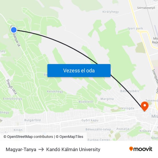 Magyar-Tanya to Kandó Kálmán University map