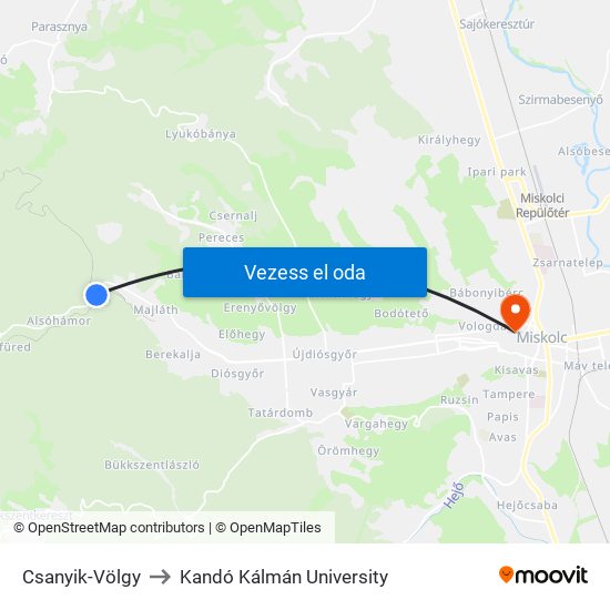Csanyik-Völgy to Kandó Kálmán University map
