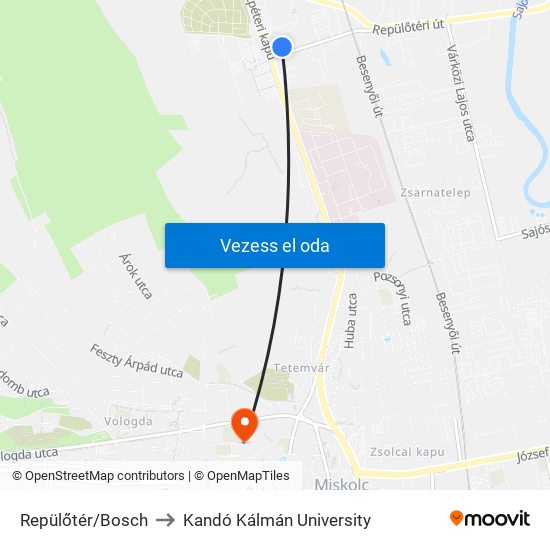 Repülőtér/Bosch to Kandó Kálmán University map