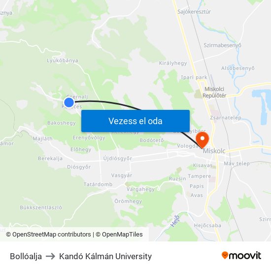 Bollóalja to Kandó Kálmán University map