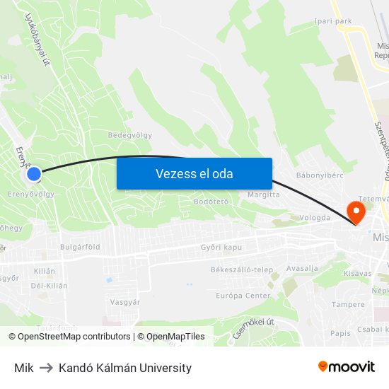 Mik to Kandó Kálmán University map