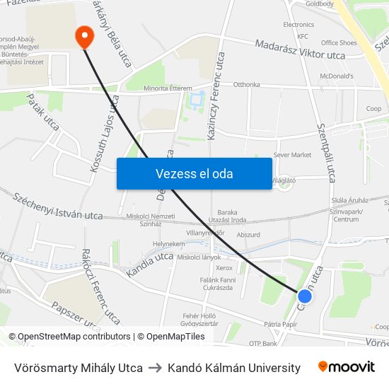 Vörösmarty Mihály Utca to Kandó Kálmán University map