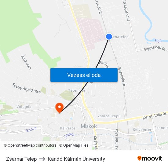 Zsarnai Telep to Kandó Kálmán University map