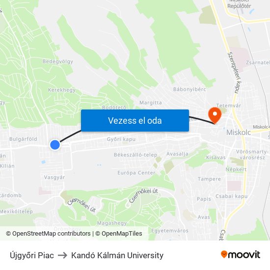 Újgyőri Piac to Kandó Kálmán University map