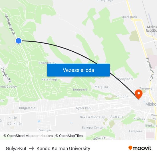 Gulya-Kút to Kandó Kálmán University map