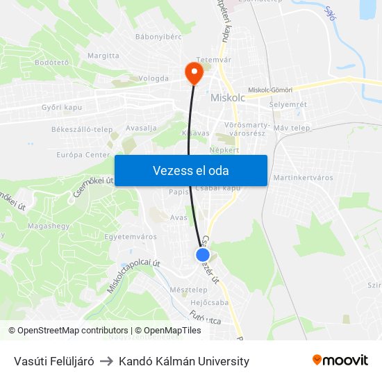 Vasúti Felüljáró to Kandó Kálmán University map