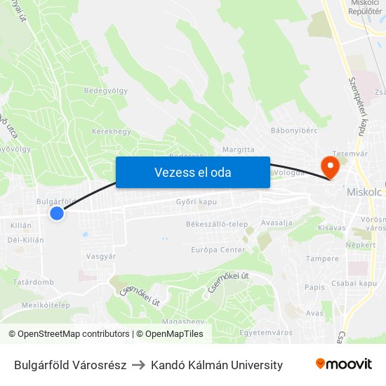 Bulgárföld Városrész to Kandó Kálmán University map