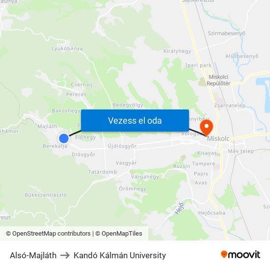 Alsó-Majláth to Kandó Kálmán University map