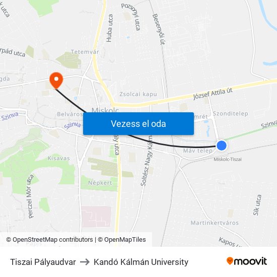 Tiszai Pályaudvar to Kandó Kálmán University map