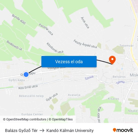 Balázs Győző Tér to Kandó Kálmán University map